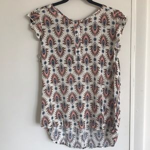 Patterned cap sleeve blouse (high-low)